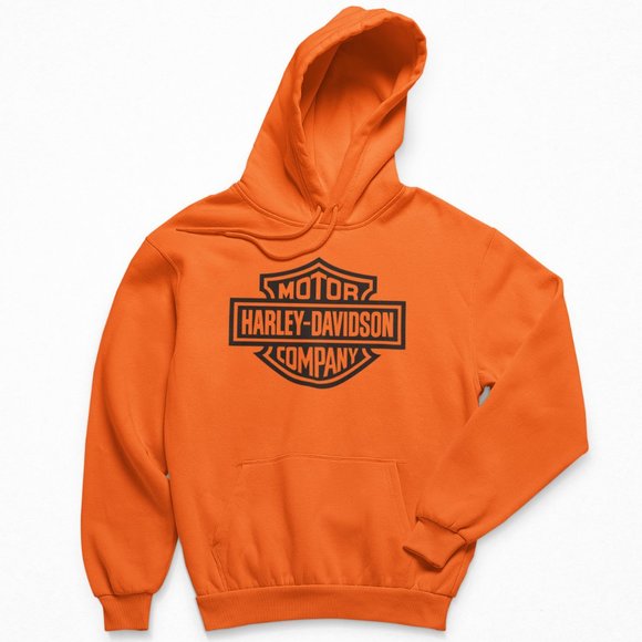 NEW Harley Davidson Big Logo Fleece Pullover Hoodie ORANGE